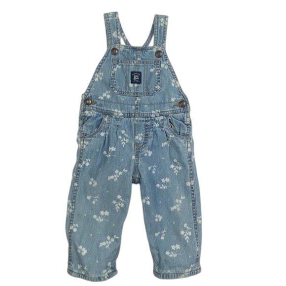 OshKosh B'gosh Floral Print Denim Lined Overalls size 12 Months - Picture 1 of 13